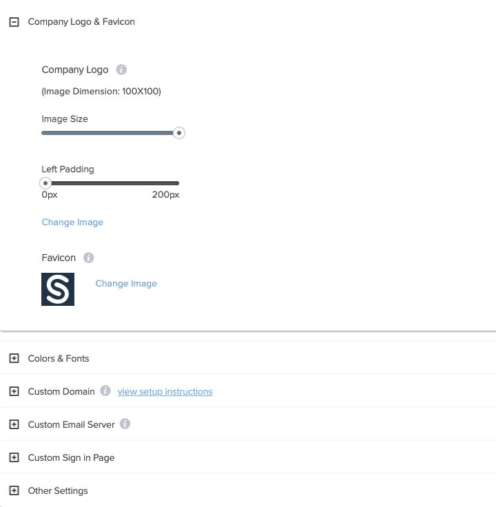 Agency Dashboard White Label settings showing company logo, favicon, colors and fonts, custom domain and sign-in controls